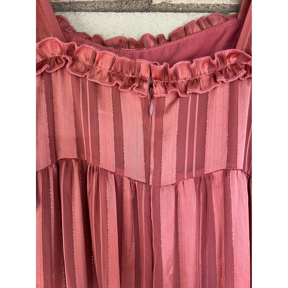 Lulus Rose Pink Metallic Striped Tiered Tie-Strap Midi Maxi Dress Size Medium ZQ - Picture 10 of 11